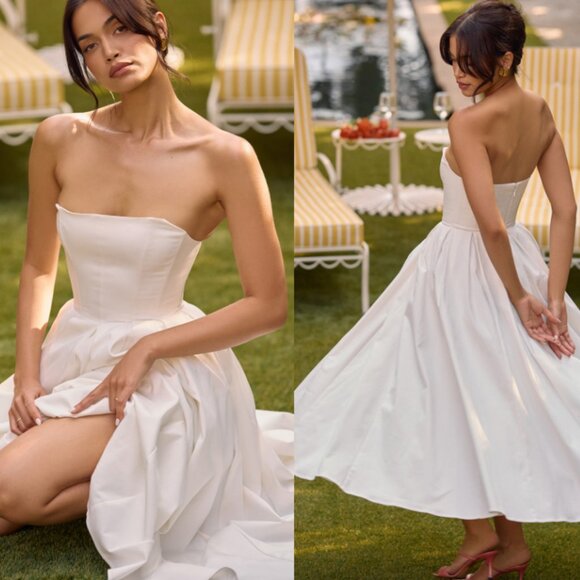 HOUSE OF CB 'Audrey' White Strapless Midi Sundress NWOT - Picture 1 of 9